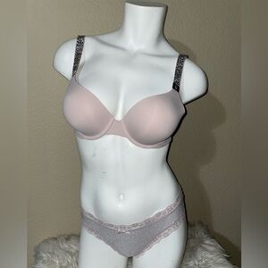 Victoria Secret Shine Strap Bra VS Taupe Shine Strap Rhinestone Panty Set 🆕 🪩